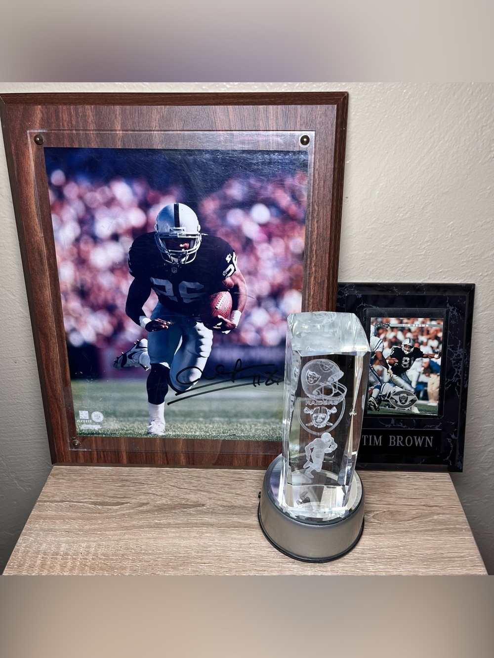 Oakland Raiders memorabilia bundle glass hologram Napoleon Kaufman Tim Brown